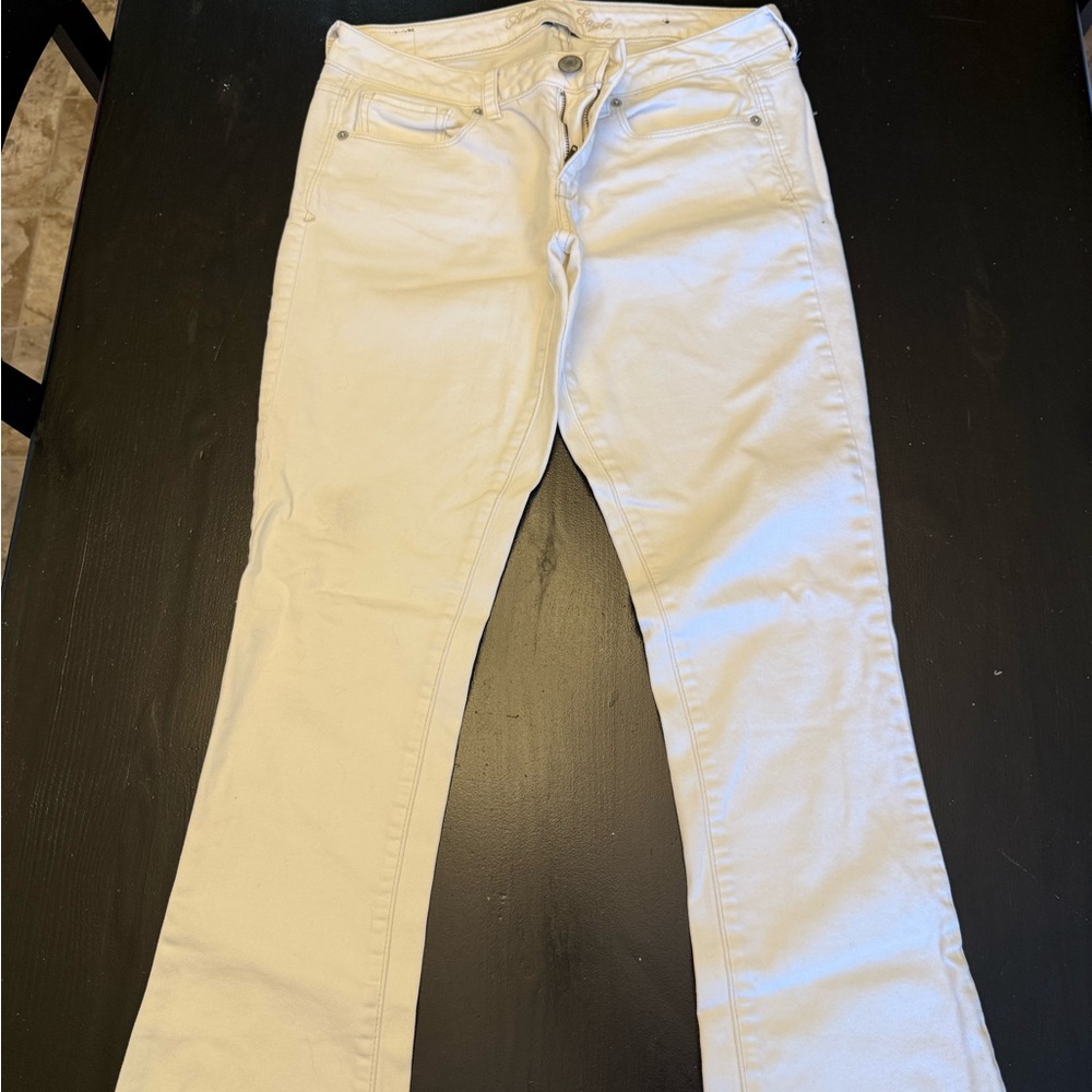 American Eagle Outfitters Cream Flare Wide Leg Jeans